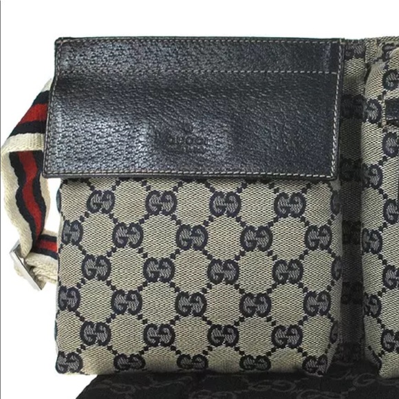 Authentic Gucci navy & grey monogram canvas waist bag fanny pack bum bag - Picture 12 of 14